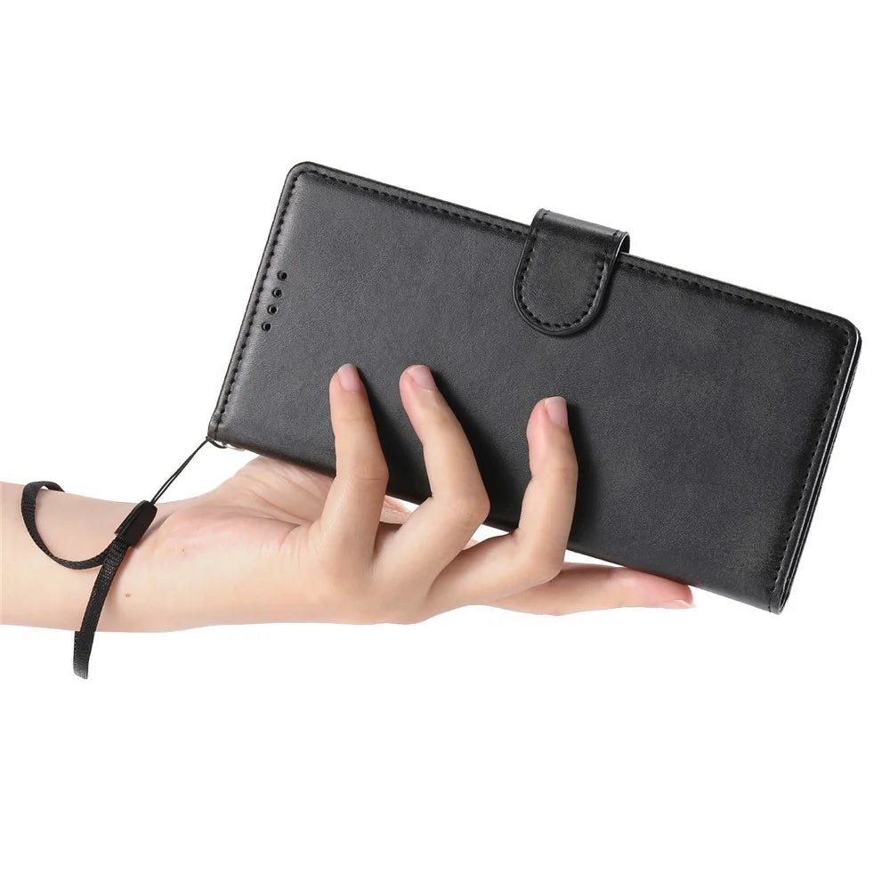 For iPhone 18 Pro / 17 Pro Case Stand Wallet Calf Texture PU Leather Flip Phone Cover with Wrist Strap - Black - 5