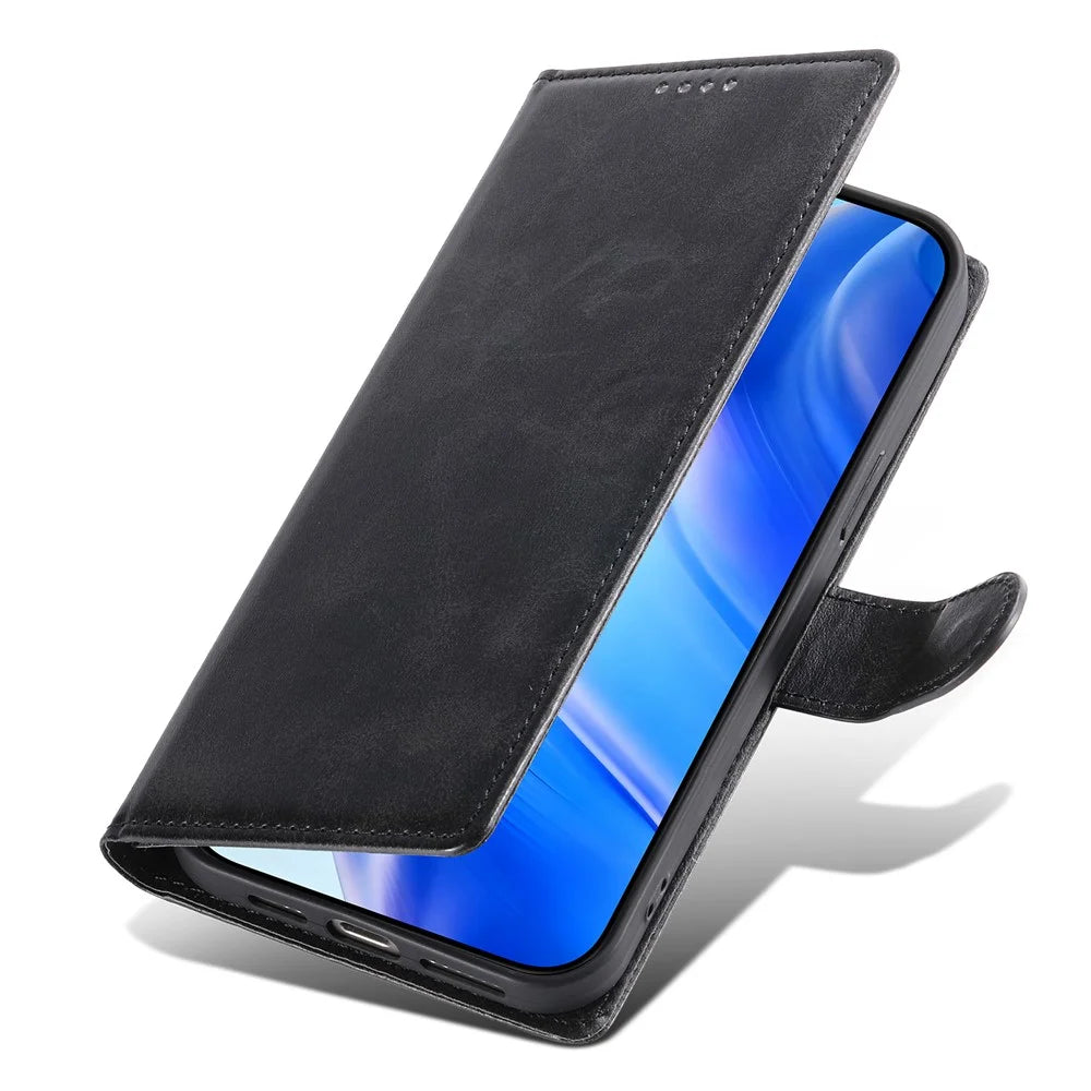 For iPhone 18 Pro / 17 Pro Case Stand Wallet Calf Texture PU Leather Flip Phone Cover with Wrist Strap - Black - 7