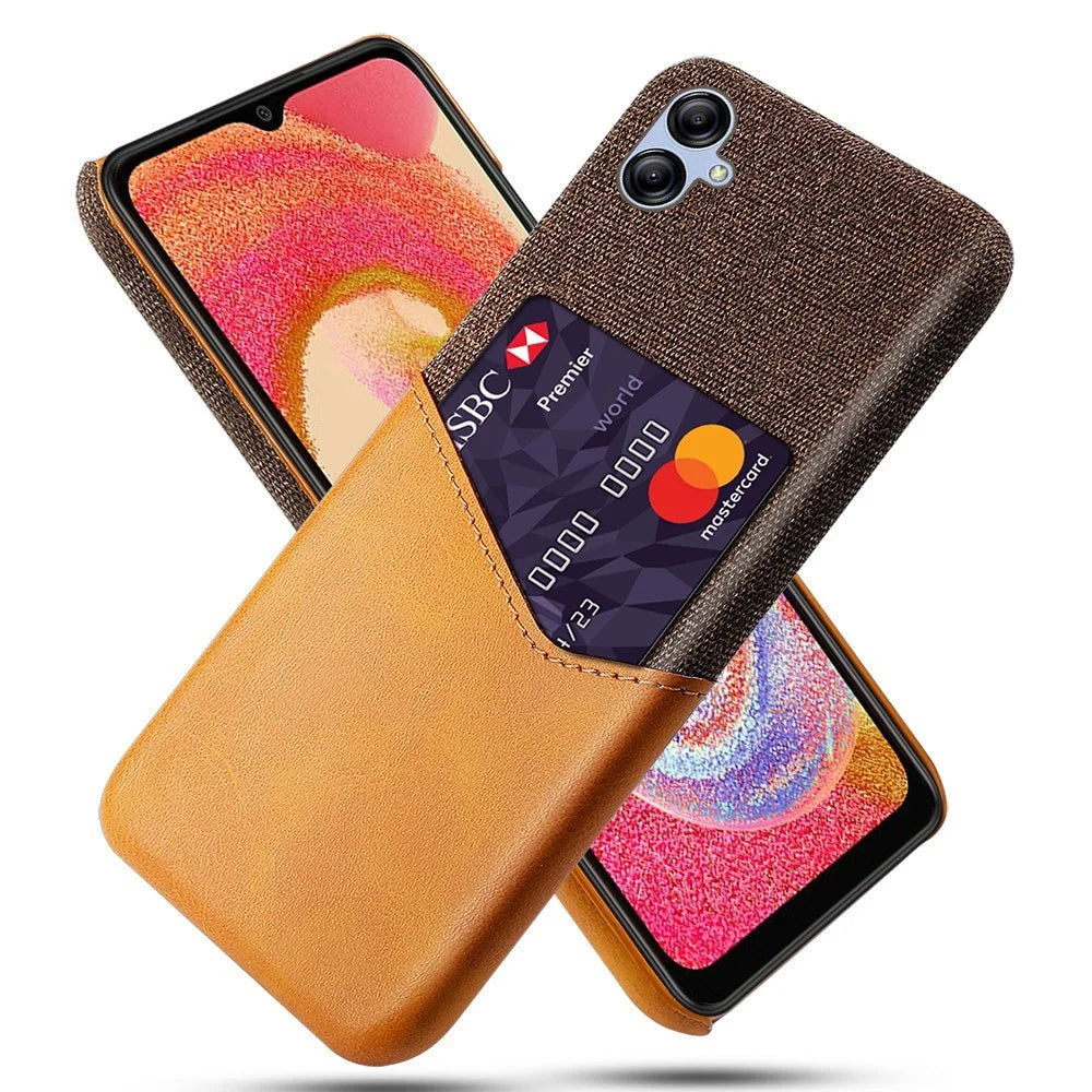 Cellphone Case for Samsung Galaxy A04 4G (164.4 x 76.3 x 9.1 mm) Card Holder Design Cloth Texture Phone Case PU Leather Coated PC Cover - Brown - 1