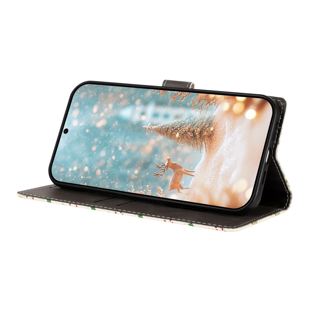 For iPhone 18 Pro / 17 Pro Case Christmas Themed Pattern Printing PU Leather Wallet Phone Cover with Wrist Strap - Santa Claus - 5
