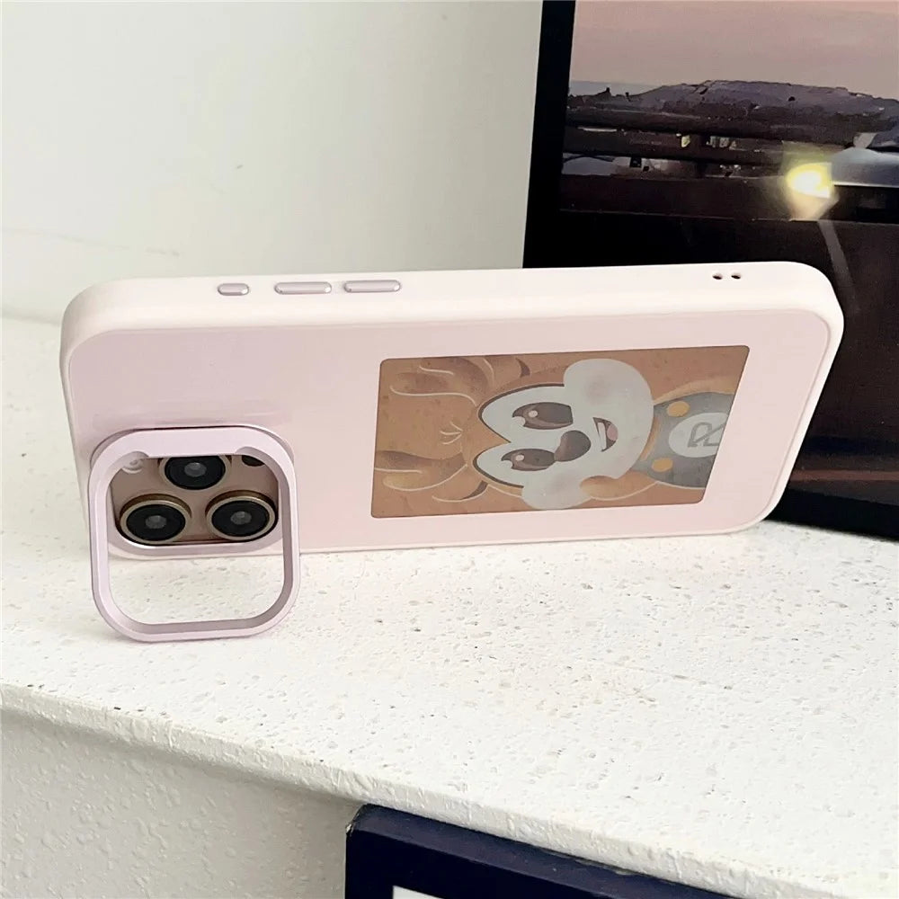 For iPhone 14 Pro Smart E-Ink Magnetic Case Lens Kickstand 4 Color HD 4 inch Display NFC DIY Customized Screen - Pink - 4