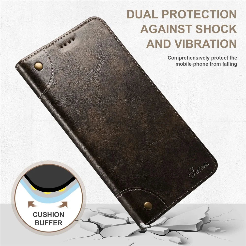 SUTENI For iPhone 14 Plus Anti-scratch Phone Stand Case PU Leather + TPU Wallet Magnetic Auto-absorbed Phone Cover - Dark Grey - 5