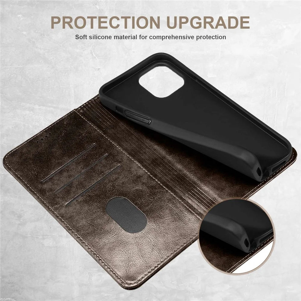 SUTENI For iPhone 14 Plus Anti-scratch Phone Stand Case PU Leather + TPU Wallet Magnetic Auto-absorbed Phone Cover - Dark Grey - 6