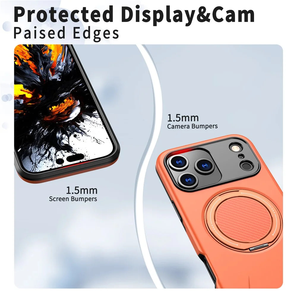 For iPhone 18 Pro Max / 17 Pro Max Case Compatible with MagSafe TPU + PC Back Cover with Rotating Kickstand - Orange - 5