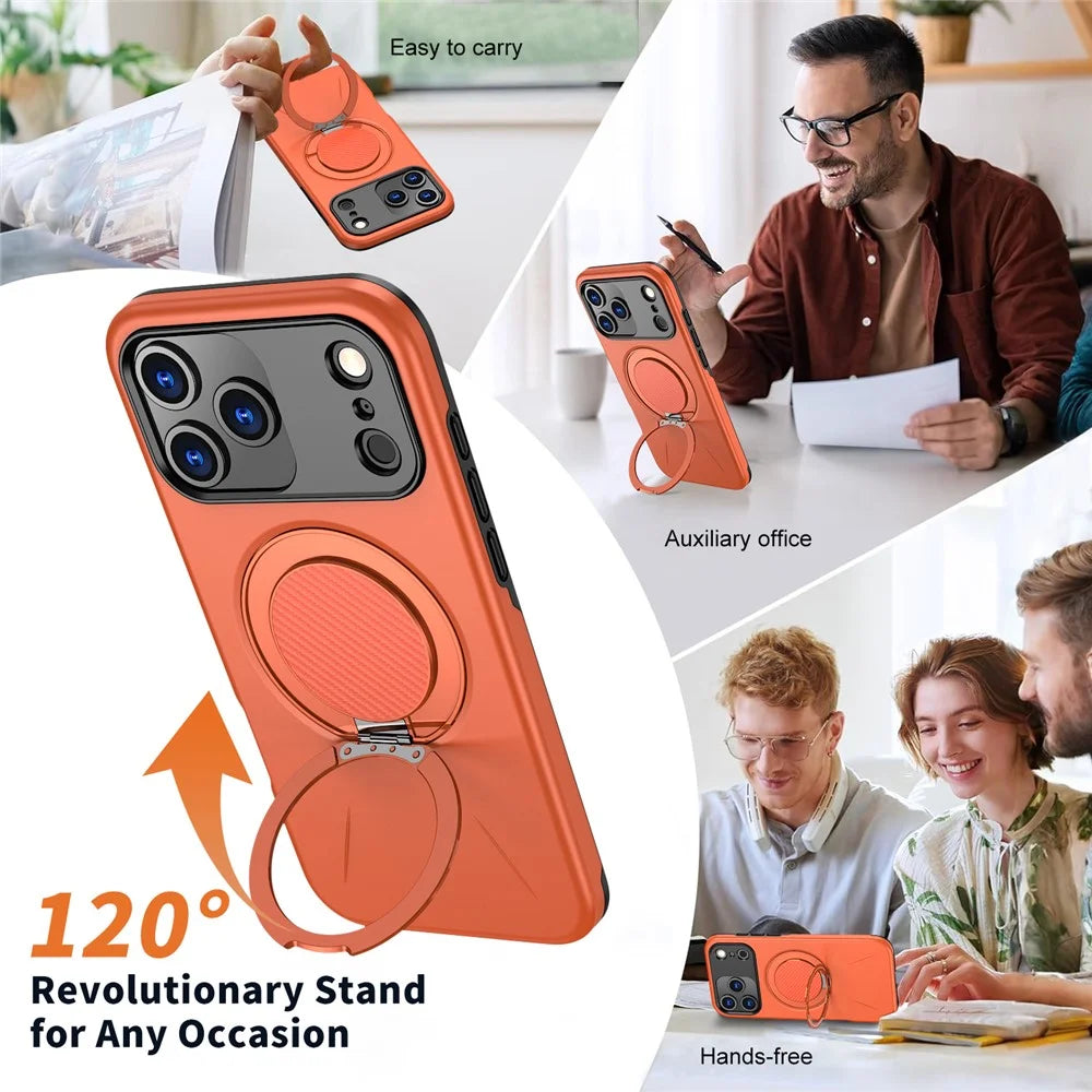For iPhone 18 Pro Max / 17 Pro Max Case Compatible with MagSafe TPU + PC Back Cover with Rotating Kickstand - Orange - 6