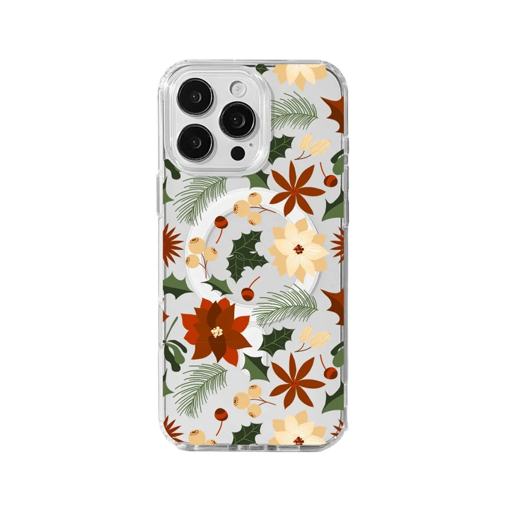EYCASE For iPhone 16 Pro Max Christmas Series Case Gift Clear Edge Pattern Print TPU + Acrylic Cover Compatible with MagSafe - Vintage Christmas Floral - 1