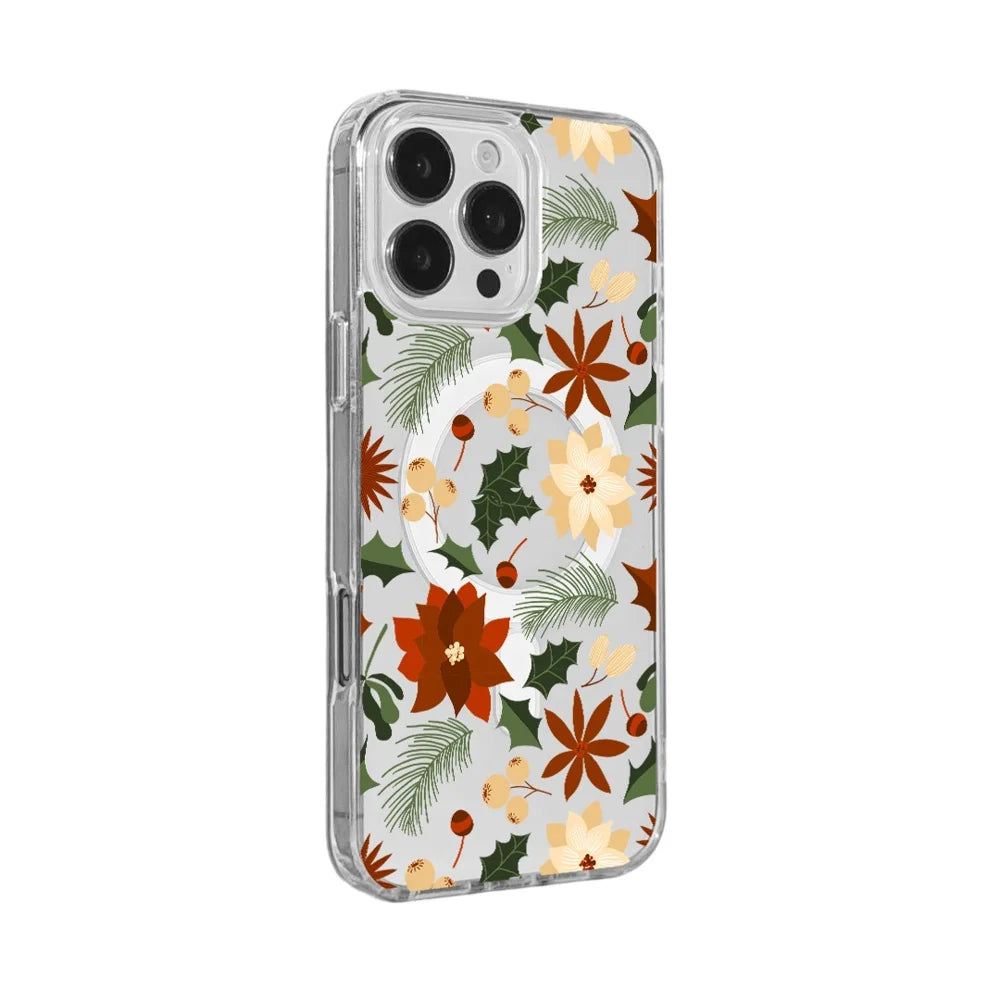 EYCASE For iPhone 16 Pro Max Christmas Series Case Gift Clear Edge Pattern Print TPU + Acrylic Cover Compatible with MagSafe - Vintage Christmas Floral - 2