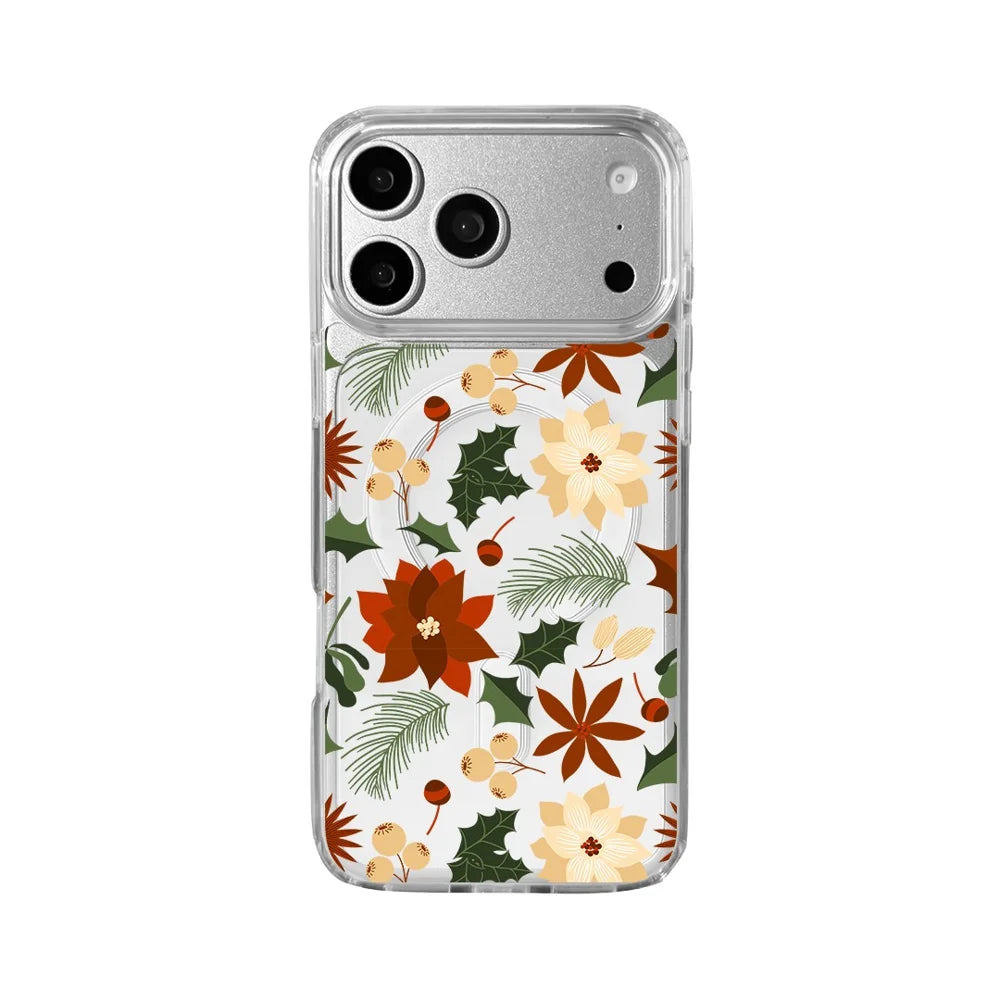 EYCASE For iPhone 17 Pro Christmas Series Case Gift Clear Edge Pattern Print TPU + Acrylic Cover Compatible with MagSafe - Vintage Christmas Floral - 1