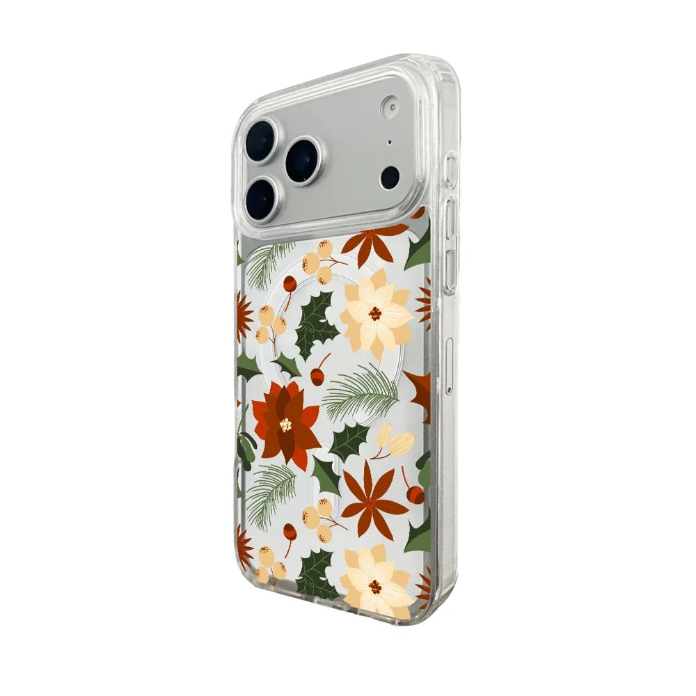EYCASE For iPhone 17 Pro Christmas Series Case Gift Clear Edge Pattern Print TPU + Acrylic Cover Compatible with MagSafe - Vintage Christmas Floral - 2