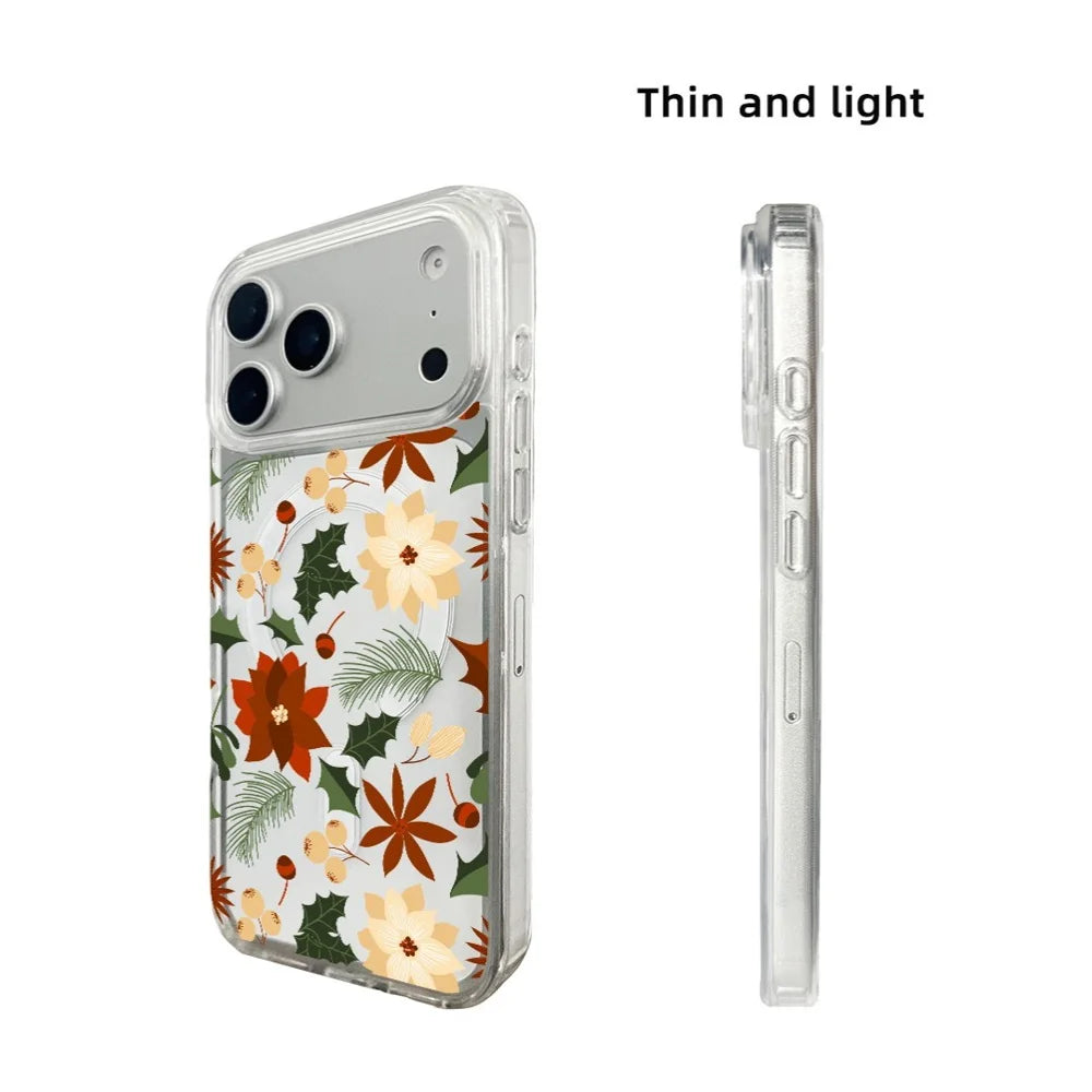 EYCASE For iPhone 17 Pro Christmas Series Case Gift Clear Edge Pattern Print TPU + Acrylic Cover Compatible with MagSafe - Vintage Christmas Floral - 6