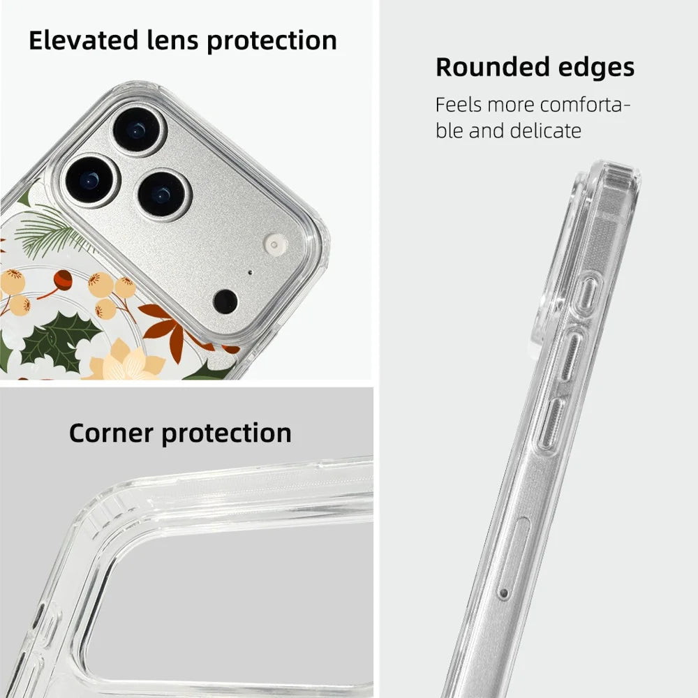 EYCASE For iPhone 17 Pro Christmas Series Case Gift Clear Edge Pattern Print TPU + Acrylic Cover Compatible with MagSafe - Vintage Christmas Floral - 7
