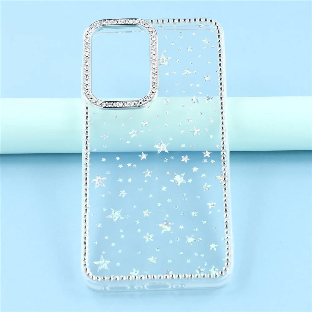 For Samsung Galaxy S25 FE Case Rhinestone Edge Glitter Back TPU + PC IMD Phone Cover - Starry Transparent - 4
