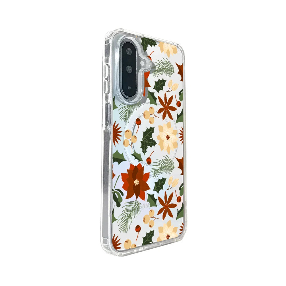 EYCASE For Samsung Galaxy A56 5G / Galaxy A36 5G Christmas Series Case Gift Clear Edge Pattern Print TPU + Acrylic Cover Magnetic Case - Vintage Christmas Floral - 2