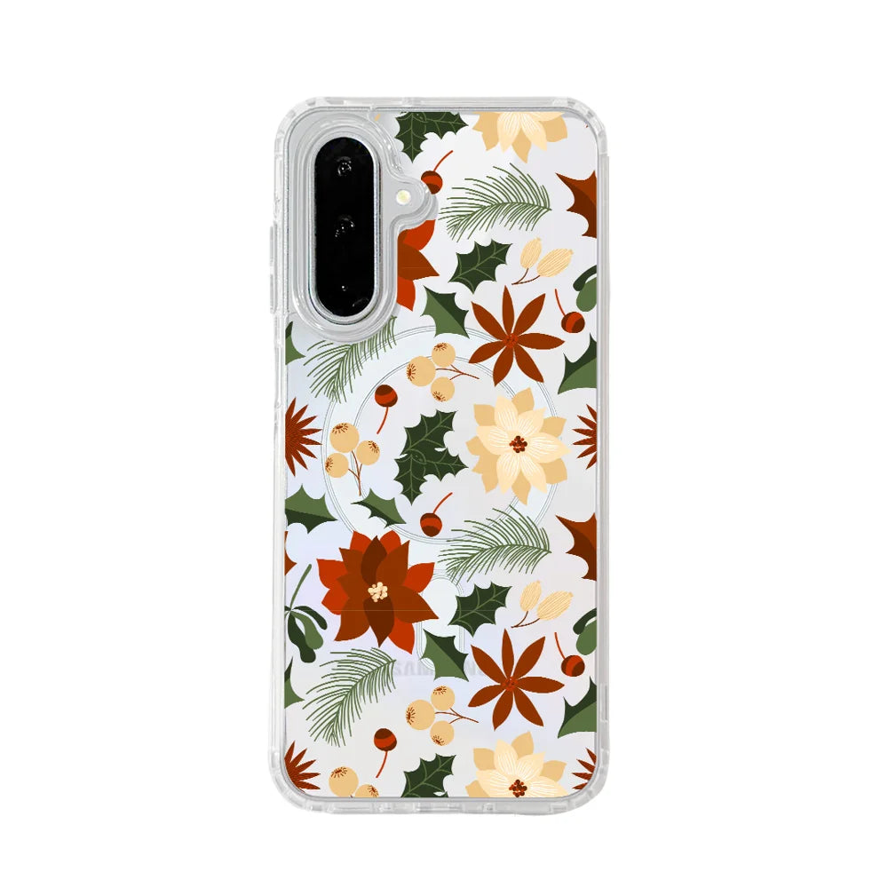 EYCASE For Samsung Galaxy A15 4G / Galaxy A15 5G Christmas Series Case Gift Clear Edge Pattern Print TPU + Acrylic Cover Magnetic Case - Vintage Christmas Floral - 1