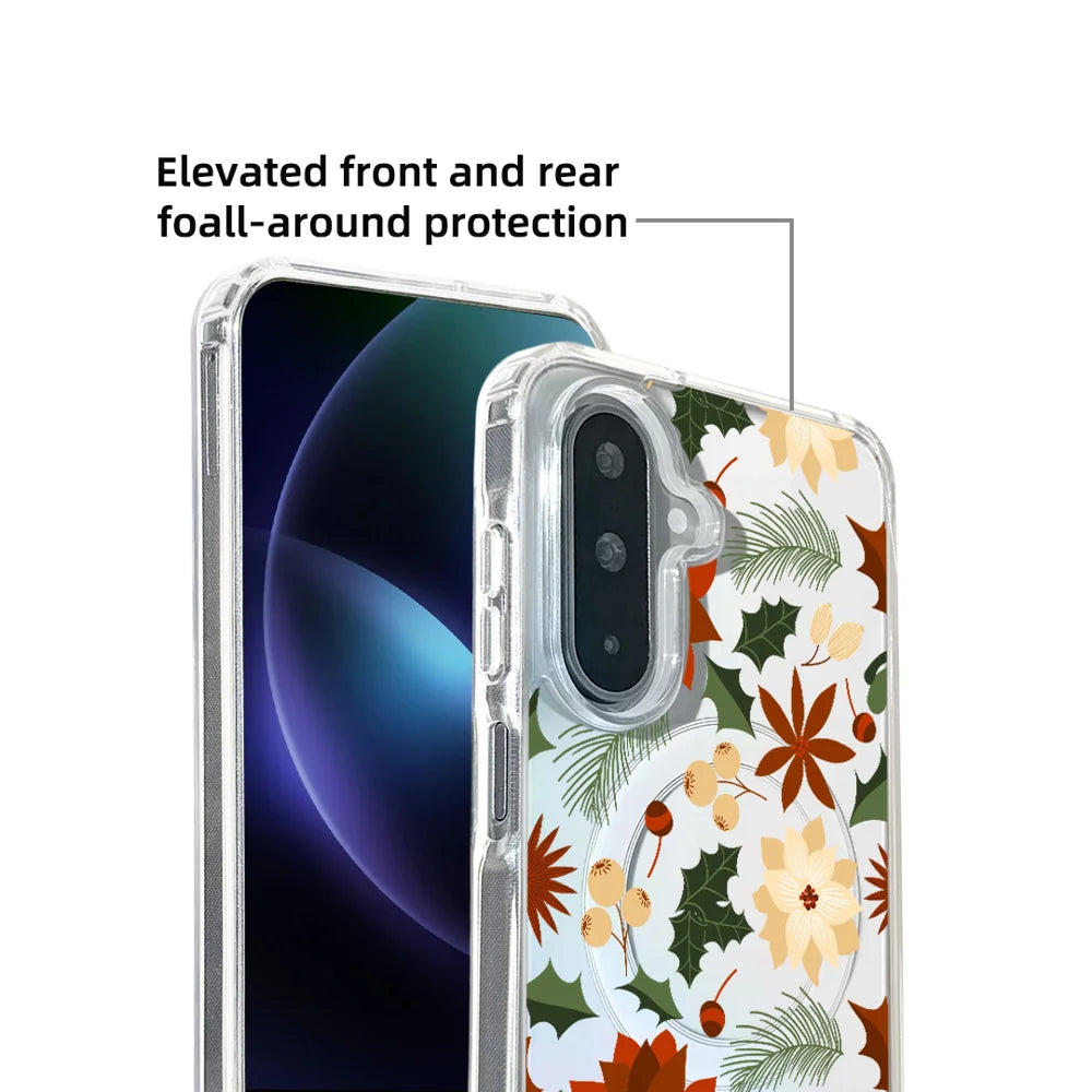 EYCASE For Samsung Galaxy A15 4G / Galaxy A15 5G Christmas Series Case Gift Clear Edge Pattern Print TPU + Acrylic Cover Magnetic Case - Vintage Christmas Floral - 5