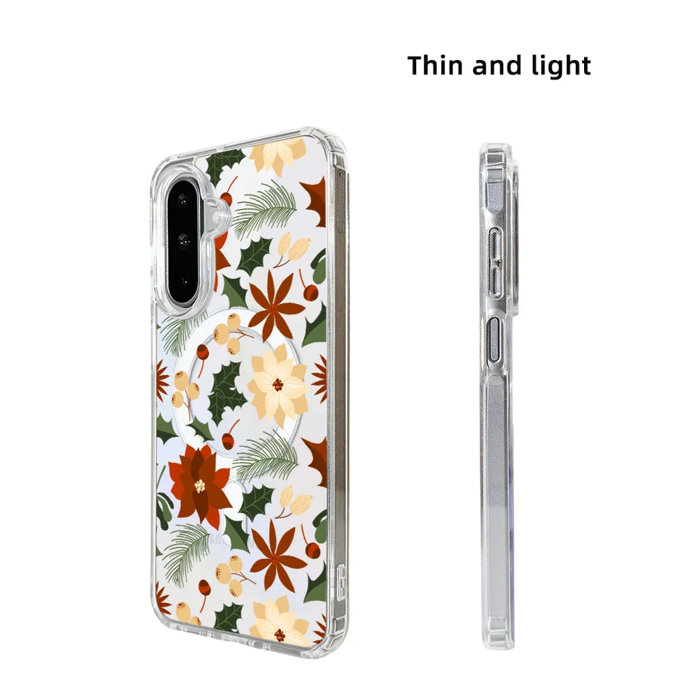 EYCASE For Samsung Galaxy A15 4G / Galaxy A15 5G Christmas Series Case Gift Clear Edge Pattern Print TPU + Acrylic Cover Magnetic Case - Vintage Christmas Floral - 6