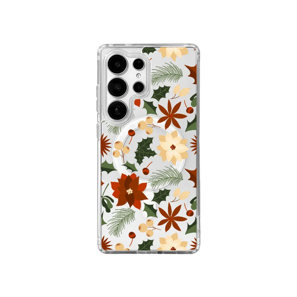 EYCASE For Samsung Galaxy S25 Ultra Christmas Series Magnetic Case Gift Clear Edge Pattern Print TPU + Acrylic Cover - Vintage Christmas Floral - 1