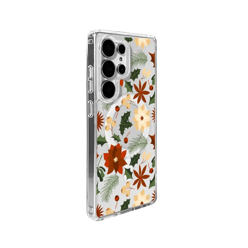 EYCASE For Samsung Galaxy S25 Ultra Christmas Series Magnetic Case Gift Clear Edge Pattern Print TPU + Acrylic Cover - Vintage Christmas Floral - 2