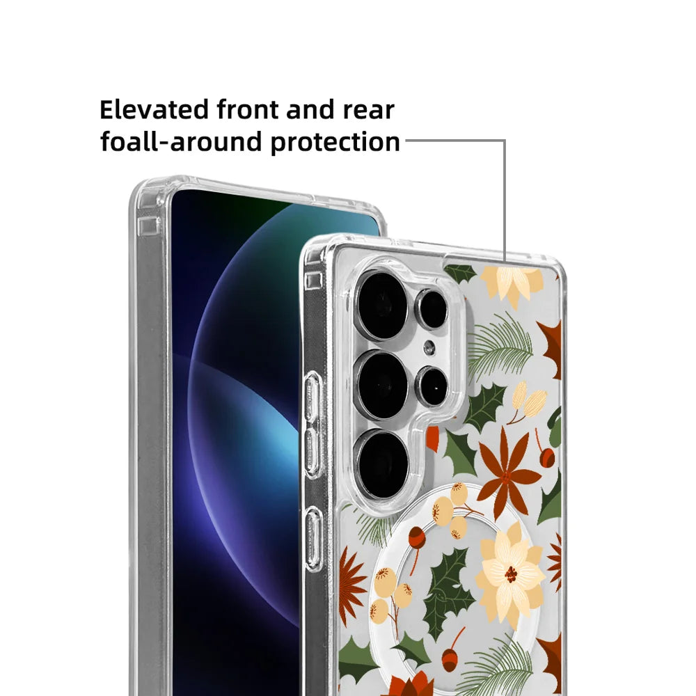 EYCASE For Samsung Galaxy S25 Ultra Christmas Series Magnetic Case Gift Clear Edge Pattern Print TPU + Acrylic Cover - Vintage Christmas Floral - 5