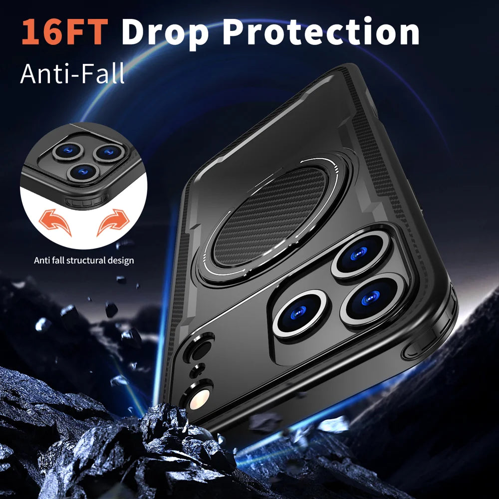For iPhone 18 Pro / 17 Pro Case Compatible with MagSafe TPU + PC Phone Cover with Damping Rotating Stand - Black - 3