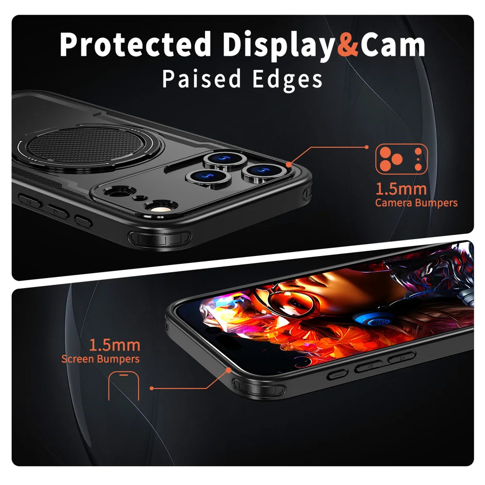 For iPhone 18 Pro / 17 Pro Case Compatible with MagSafe TPU + PC Phone Cover with Damping Rotating Stand - Black - 4