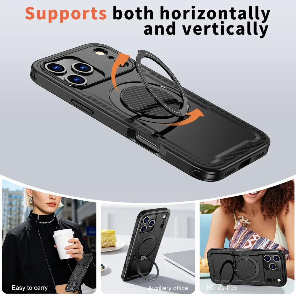 For iPhone 18 Pro / 17 Pro Case Compatible with MagSafe TPU + PC Phone Cover with Damping Rotating Stand - Black - 5