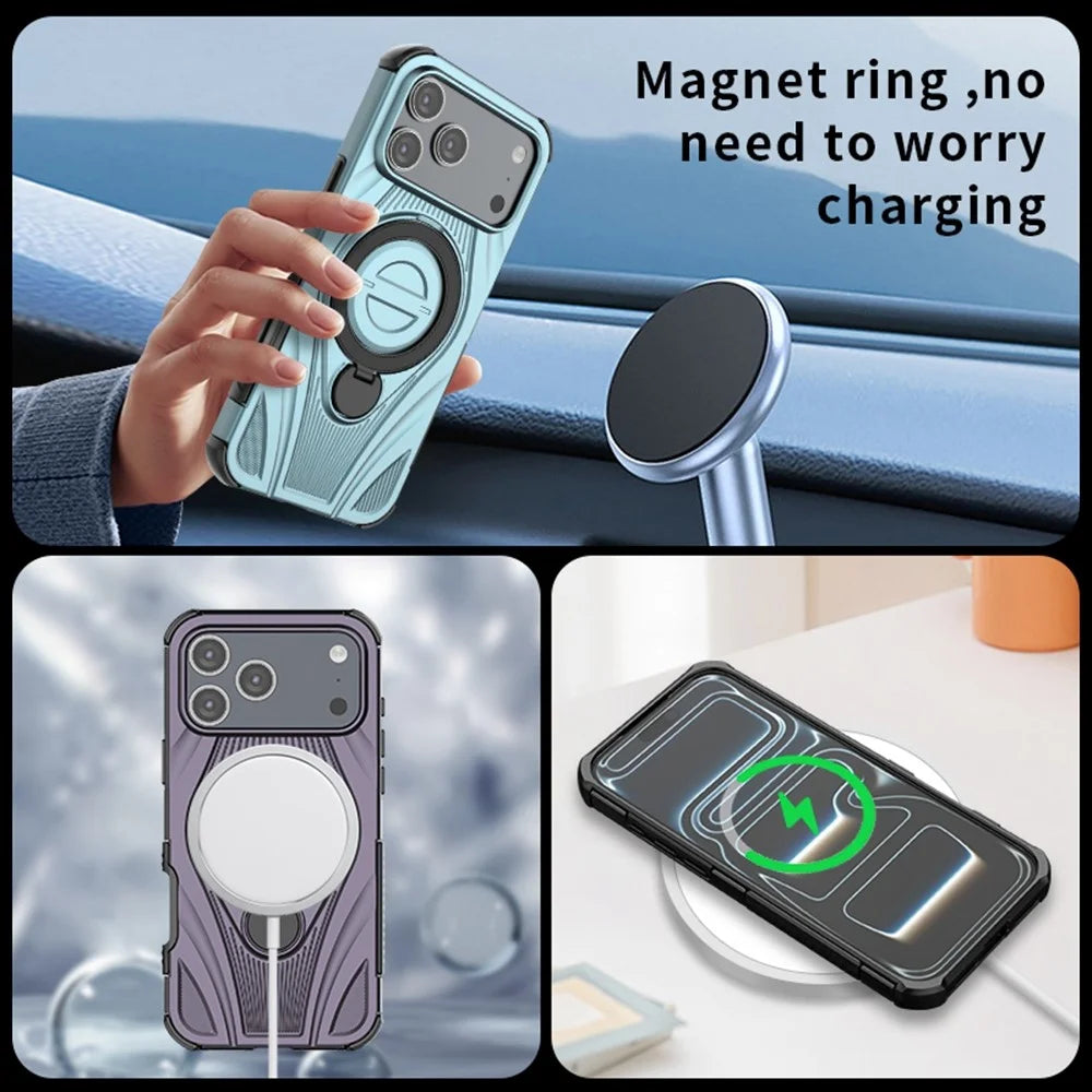 For iPhone 18 Pro / 17 Pro Magnetic Case Rotating Kickstand TPU PC Shockproof Phone Back Cover - Black - 6