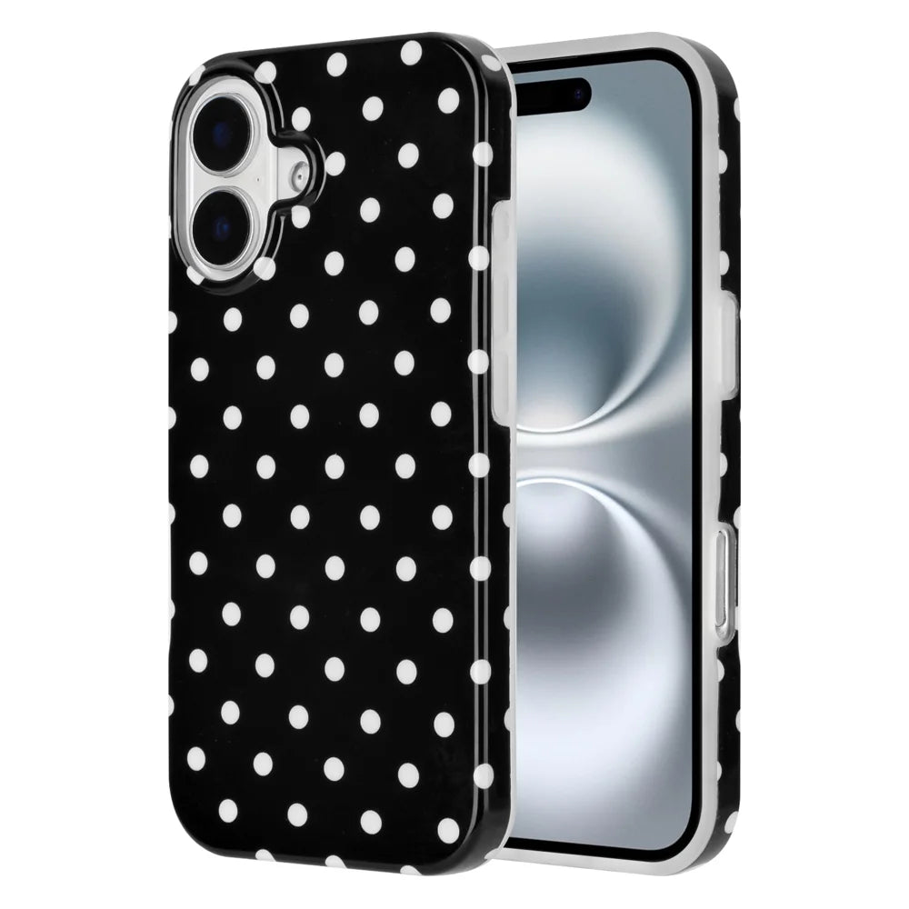 For iPhone 16 Case Dot Design IMD TPU Phone Back Cover - Black - 1