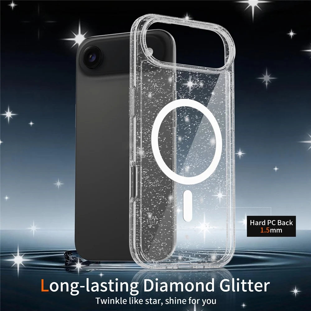 For iPhone Air Magnetic Case Glitter Design TPU PC PET Drop Proof Phone Cover - Transparent - 4