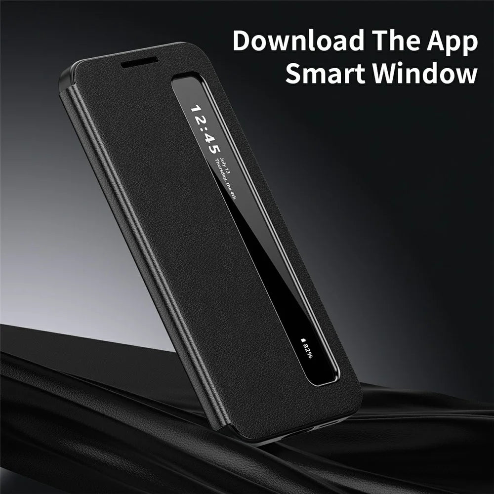 For Samsung Galaxy S25+ Case Smart View Window Leather Phone Cover - Black - 2