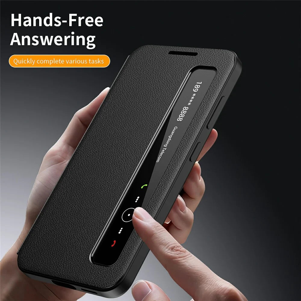 For Samsung Galaxy S25+ Case Smart View Window Leather Phone Cover - Black - 3