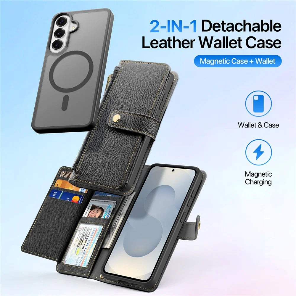 DUX DUCIS For Samsung Galaxy S26 Case Lawa Series Detachable Magnetic Cowhide Leather Cover Zipper Wallet - Black - 3