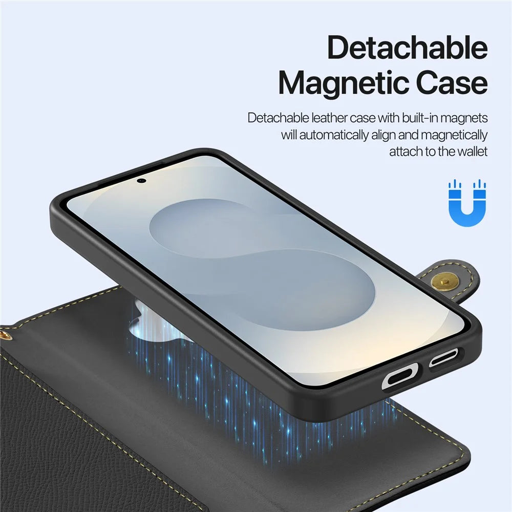 DUX DUCIS For Samsung Galaxy S26 Case Lawa Series Detachable Magnetic Cowhide Leather Cover Zipper Wallet - Black - 5