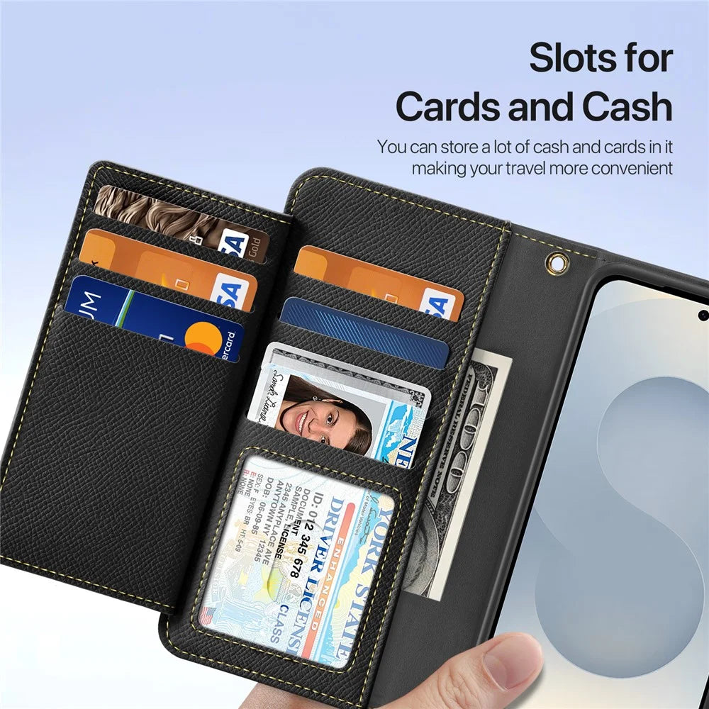 DUX DUCIS For Samsung Galaxy S26 Case Lawa Series Detachable Magnetic Cowhide Leather Cover Zipper Wallet - Black - 7