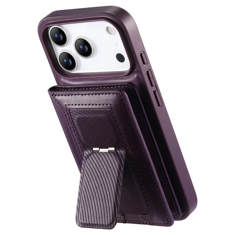 CASENEO For iPhone 18 Pro Max / 17 Pro Max Detachable Magnetic Phone Case with Card Holder Kickstand TPU PU Leather PC Phone Cover Compatible with MagSafe - Purple - 2