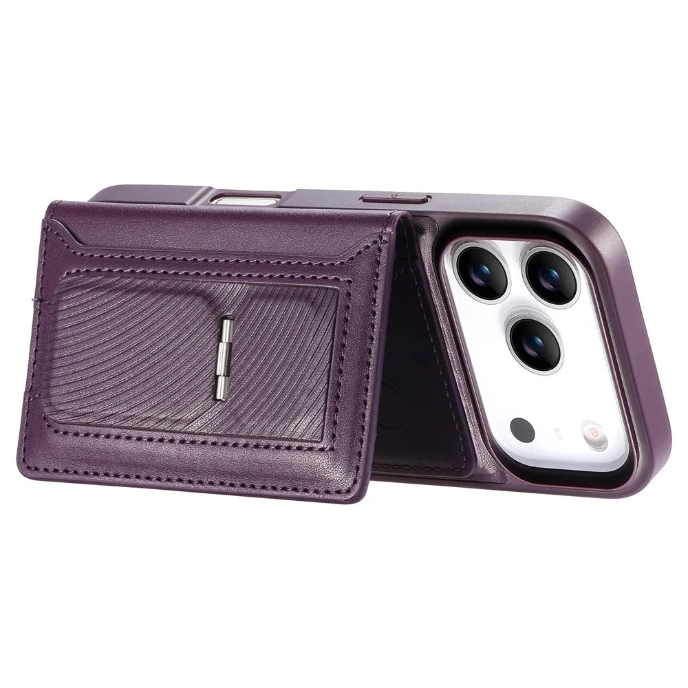 CASENEO For iPhone 18 Pro Max / 17 Pro Max Detachable Magnetic Phone Case with Card Holder Kickstand TPU PU Leather PC Phone Cover Compatible with MagSafe - Purple - 4