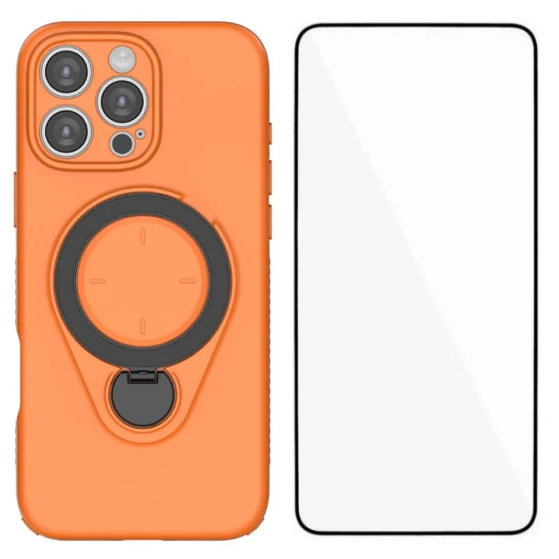 WANLONFENG For iPhone 16 Pro Max Case with Tempered Glass JH Series PC TPU Kickstand Phone Cover - Orange - 1