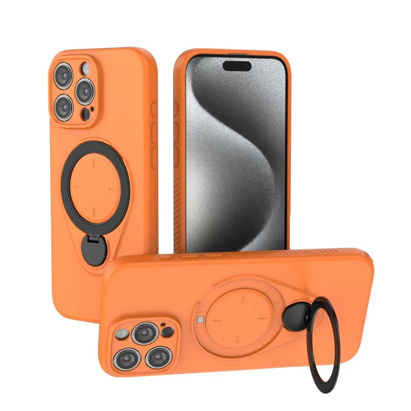 WANLONFENG For iPhone 16 Pro Max Case with Tempered Glass JH Series PC TPU Kickstand Phone Cover - Orange - 4