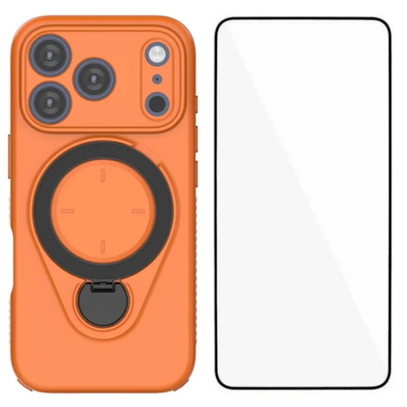 WANLONFENG For iPhone 17 Pro Case with Tempered Glass JH Series PC TPU Kickstand Phone Cover - Orange - 1