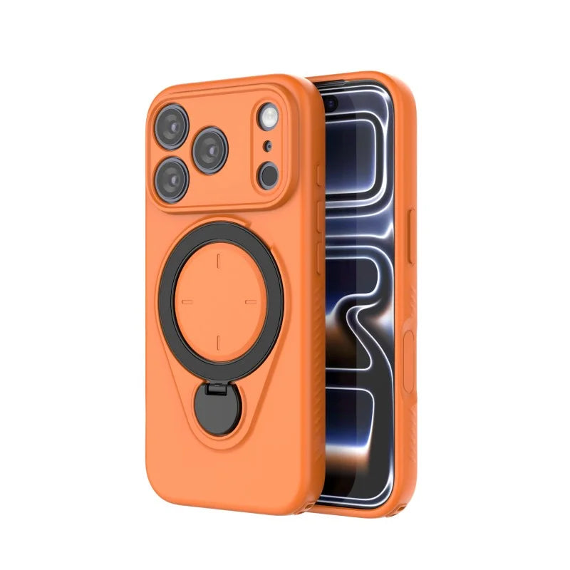 WANLONFENG For iPhone 17 Pro Case with Tempered Glass JH Series PC TPU Kickstand Phone Cover - Orange - 2