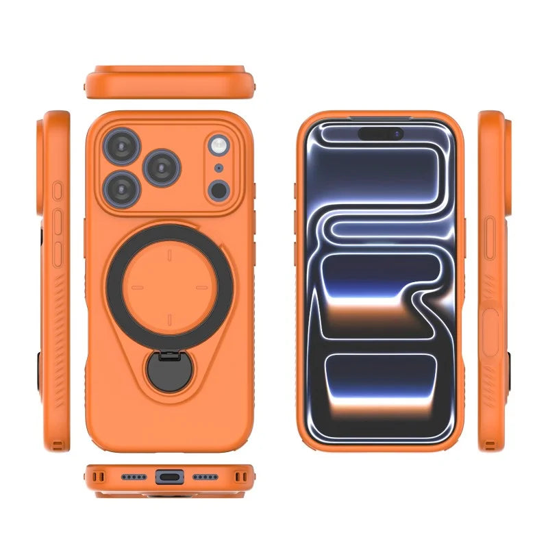 WANLONFENG For iPhone 17 Pro Case with Tempered Glass JH Series PC TPU Kickstand Phone Cover - Orange - 3