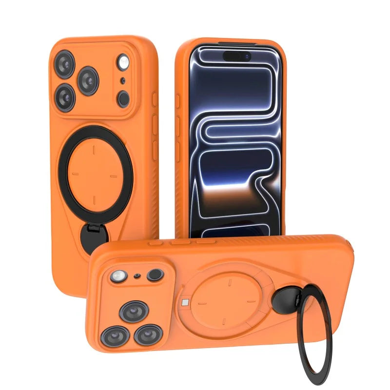 WANLONFENG For iPhone 17 Pro Case with Tempered Glass JH Series PC TPU Kickstand Phone Cover - Orange - 4