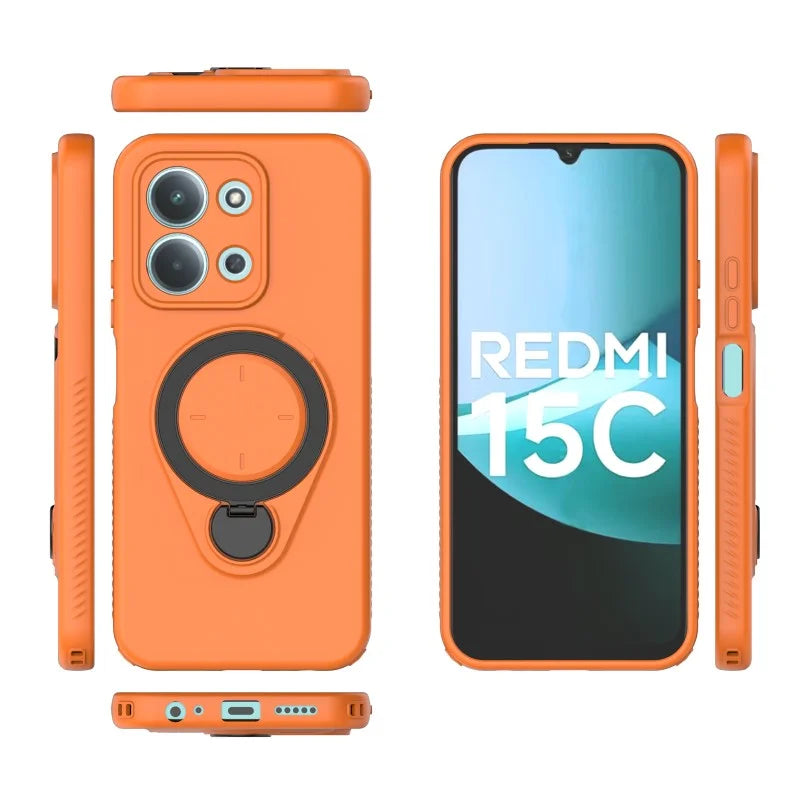 WANLONFENG For Xiaomi Redmi 15C 4G (Global) (171mm) Case with Tempered Glass JH Series PC TPU Kickstand Phone Cover - Orange - 3