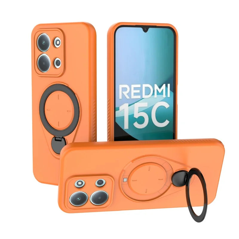 WANLONFENG For Xiaomi Redmi 15C 4G (Global) (171mm) Case with Tempered Glass JH Series PC TPU Kickstand Phone Cover - Orange - 4