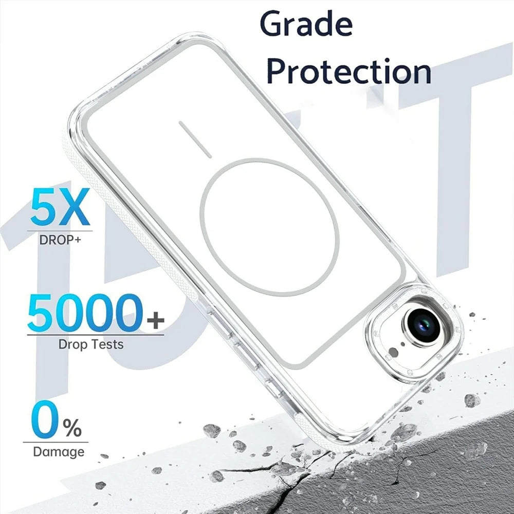 For iPhone 17e / 16e Magnetic Case Dual Color Shockproof TPU PC Phone Cover Compatible with MagSafe - White - 3