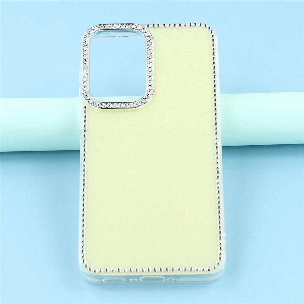 For Samsung Galaxy A37 5G Case Rhinestone Edge Glitter Back TPU + PC IMD Phone Cover - Glitter Light Yellow - 4