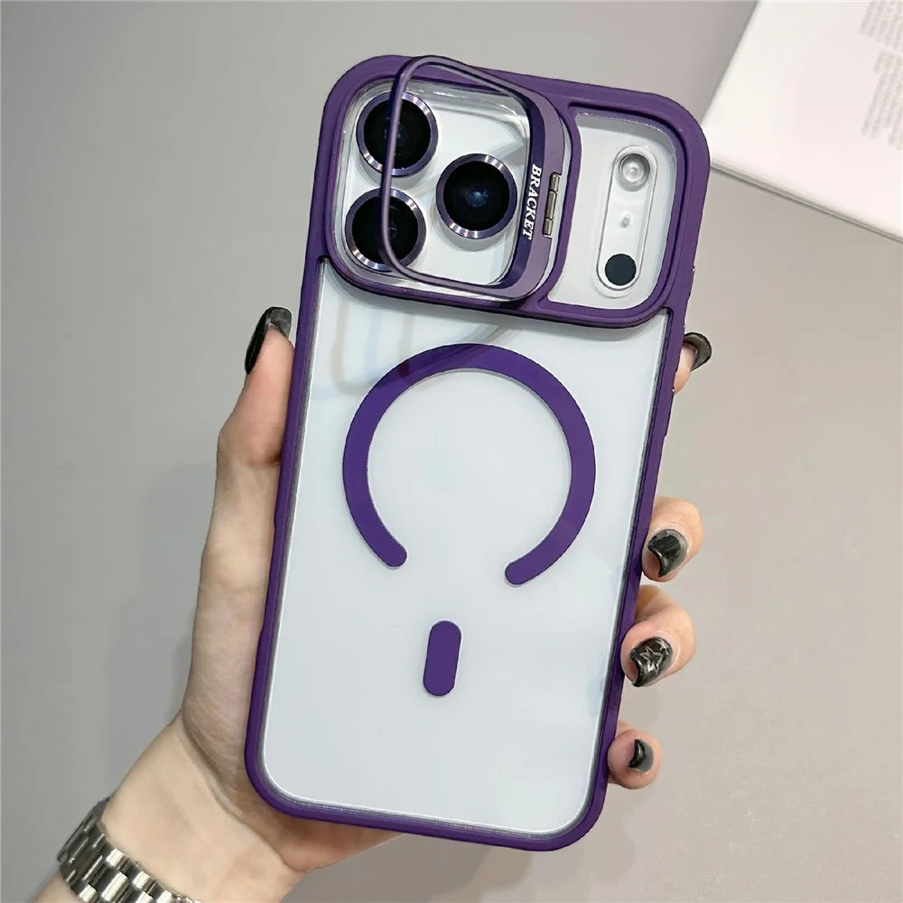 For iPhone 18 Pro / 17 Pro Case Compatible with MagSafe TPU Acrylic Phone Cover with Lens Frame Kickstand / Lens Film - Dark Purple - 1