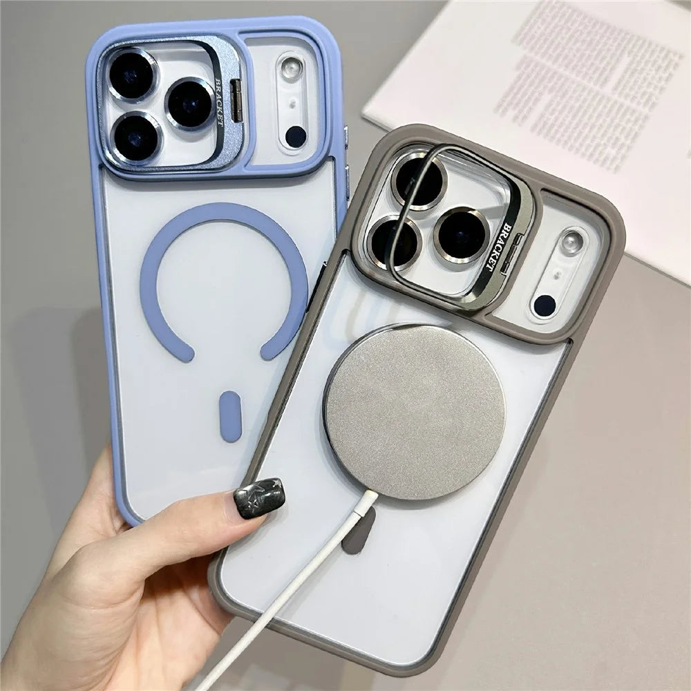 For iPhone 18 Pro / 17 Pro Case Compatible with MagSafe TPU Acrylic Phone Cover with Lens Frame Kickstand / Lens Film - Dark Purple - 4