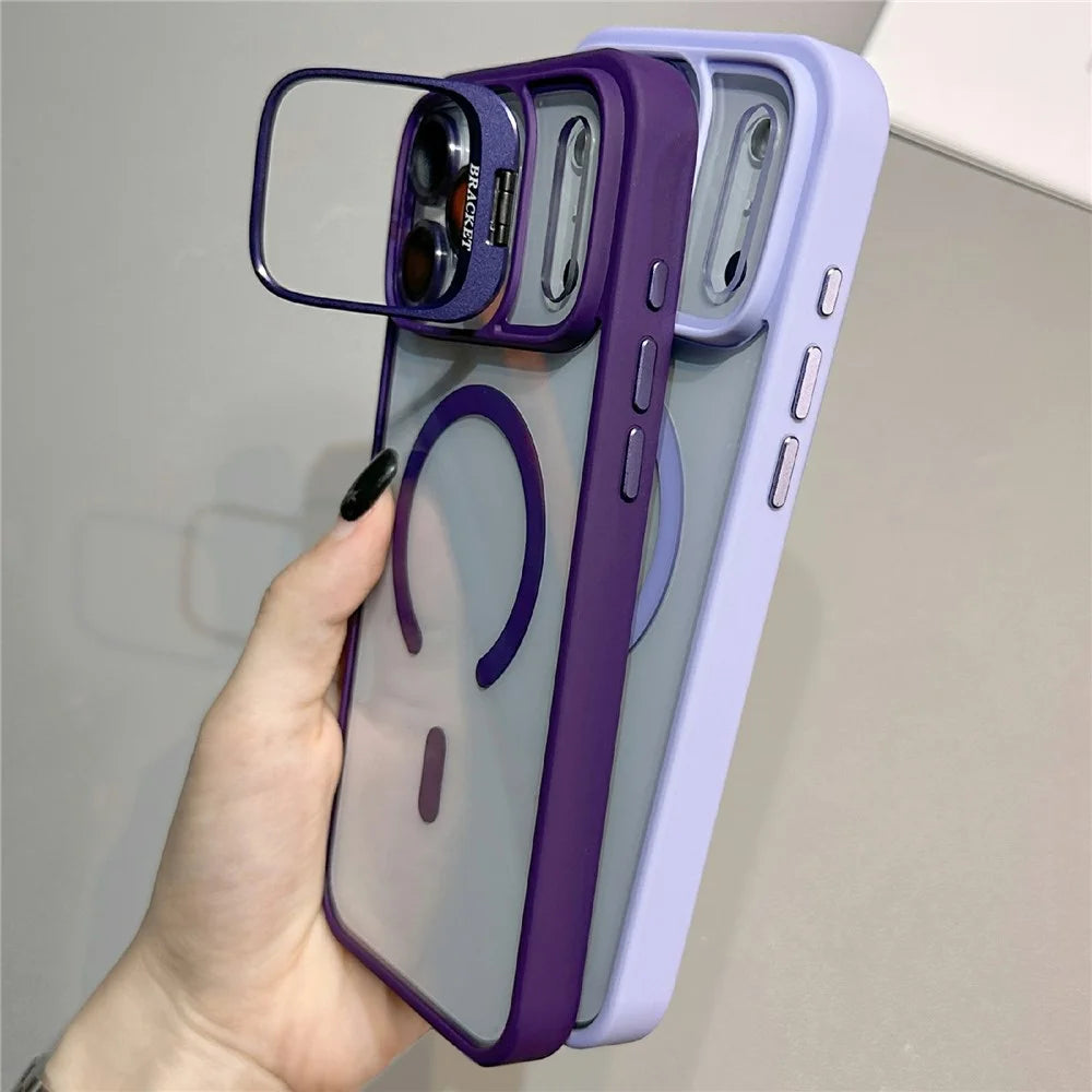 For iPhone 18 Pro / 17 Pro Case Compatible with MagSafe TPU Acrylic Phone Cover with Lens Frame Kickstand / Lens Film - Dark Purple - 6