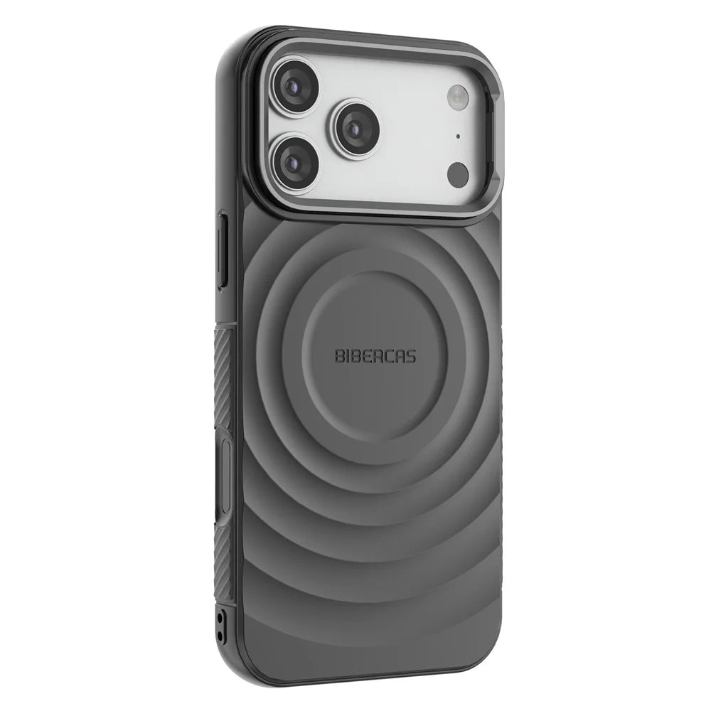 BIBERCAS For iPhone 18 Pro Max / 17 Pro Max Magnetic Case Kickstand Wave Textured TPU + PC Phone Cover Compatible with MagSafe - Black - 5